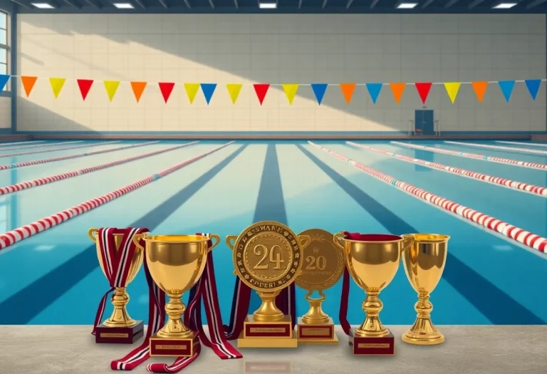 Empty swimming pool with awards representing forfeited competitions