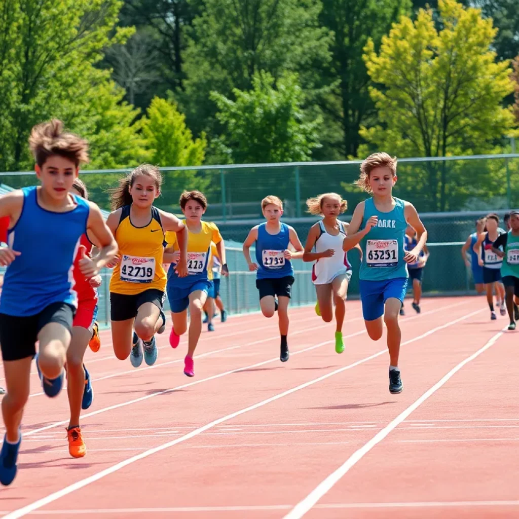 Young athletes competing in track and field events