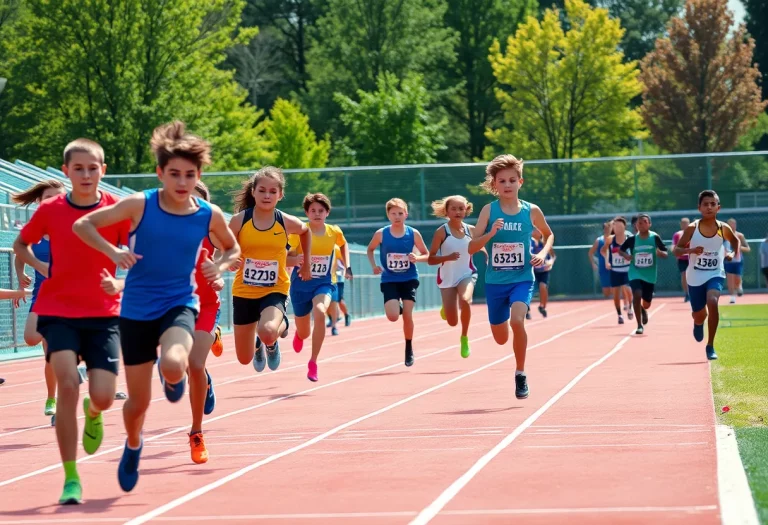 Young athletes competing in track and field events