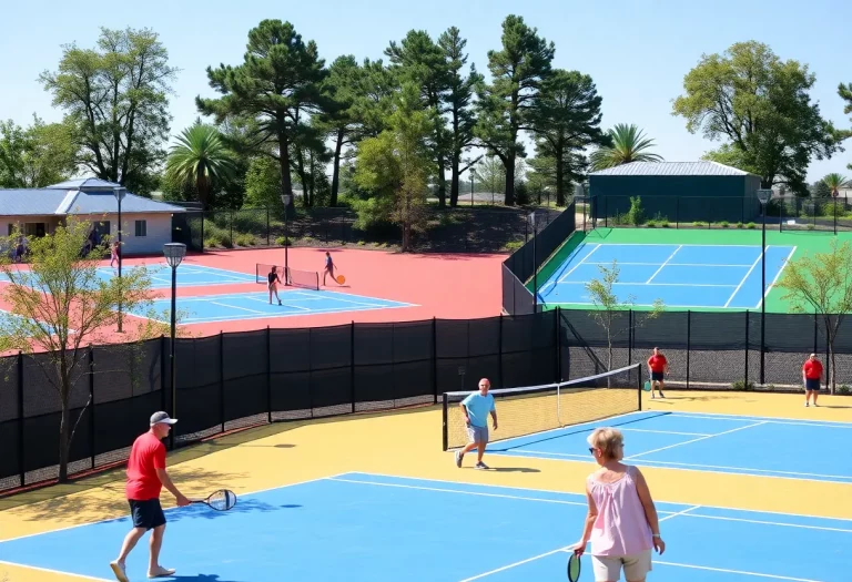 Newly opened tennis and pickleball courts in Avon Lake with people playing