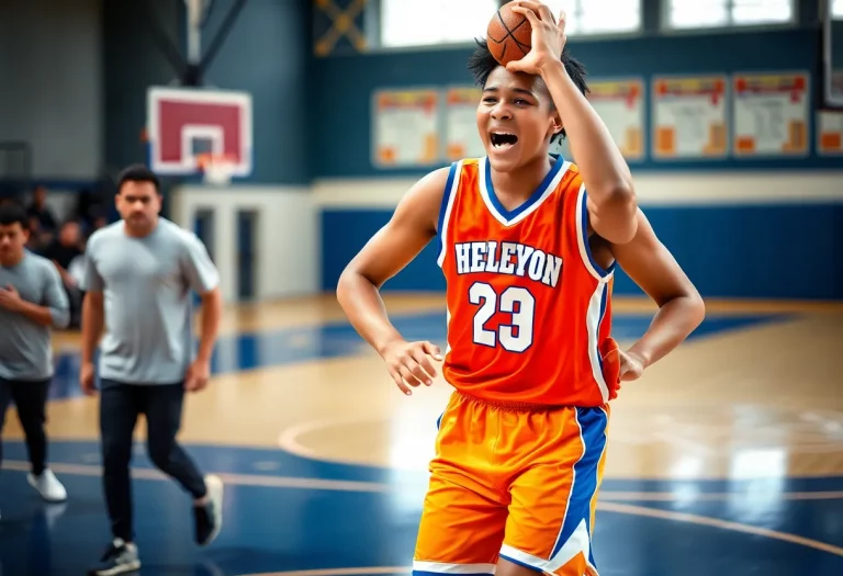 Vibrant basketball scene showcasing school pride