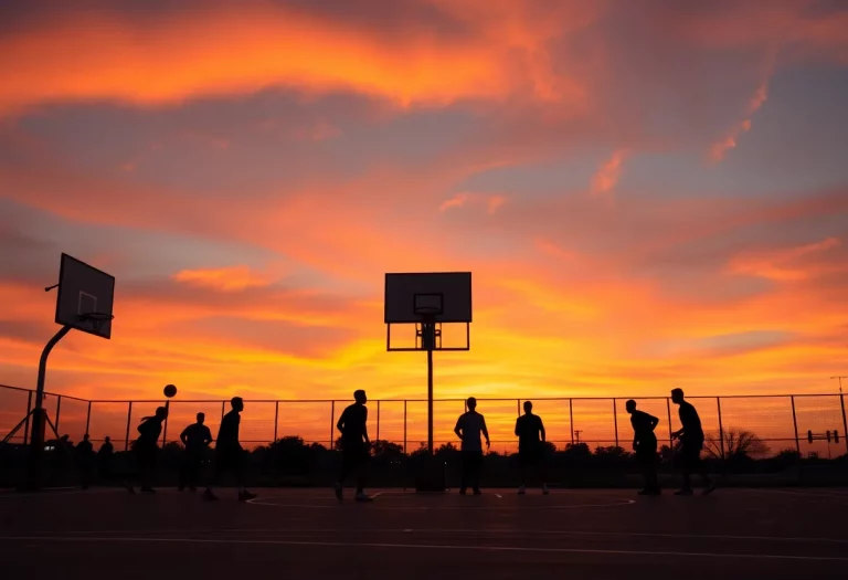A basketball court sunset representing community sports