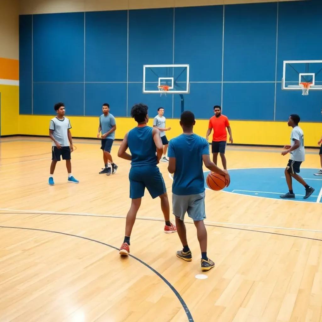 Students practicing basketball at Digital Pioneers Academy