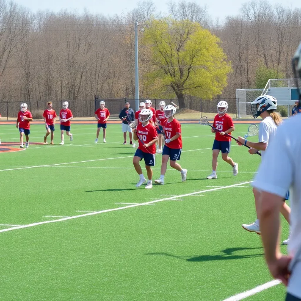 Bay High School lacrosse team practicing on the field
