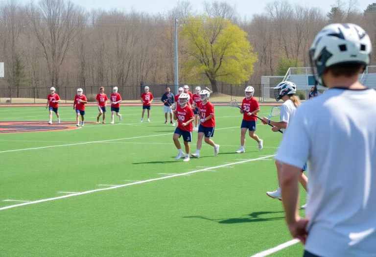 Bay High School lacrosse team practicing on the field