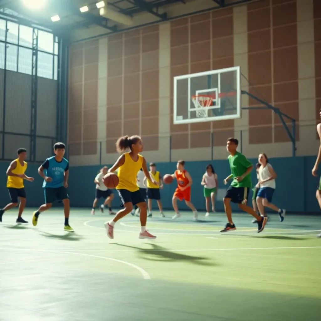 Beaumont United basketball players practicing on the court