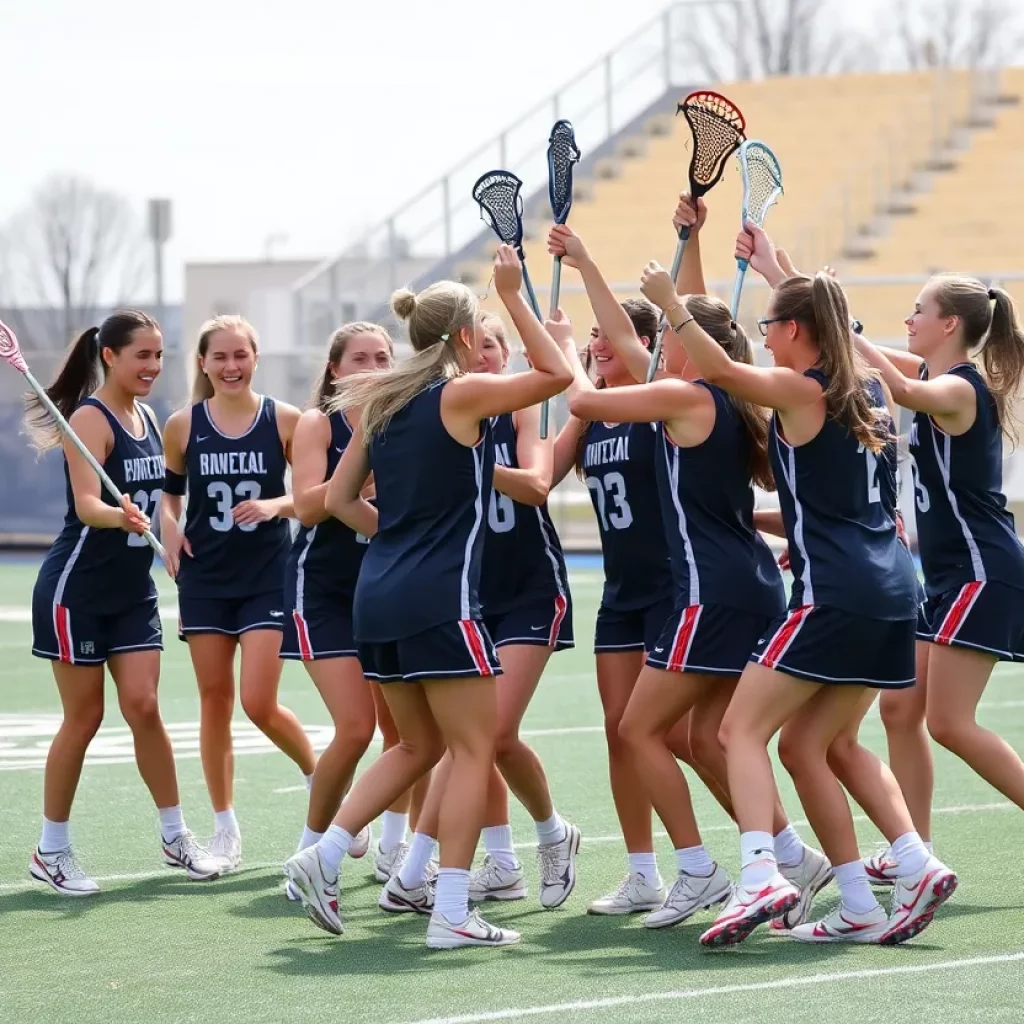 Brockton High School girls lacrosse players in action on the field