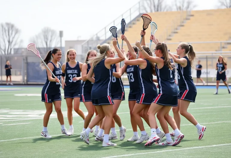 Brockton High School girls lacrosse players in action on the field