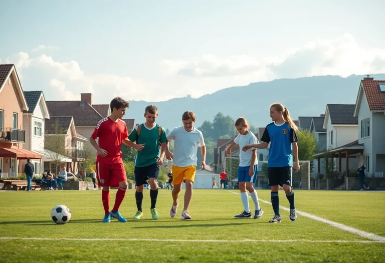 Young high school soccer players displaying teamwork and support during recovery.