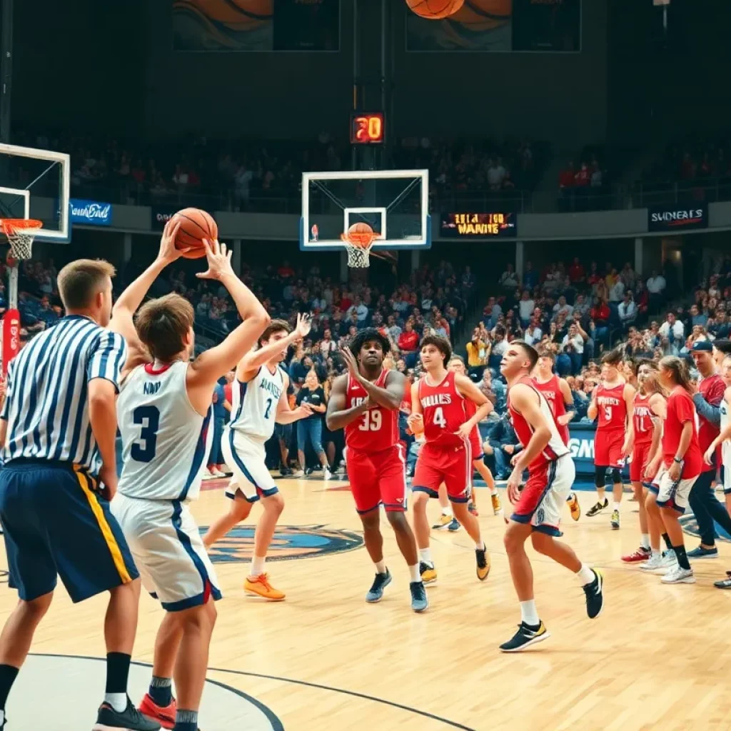 Dynamic scene of a girls basketball game in Bucks County.