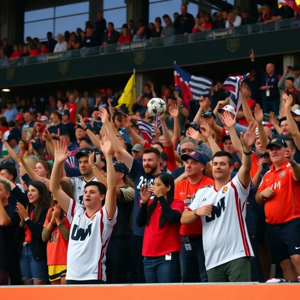 Fans cheering at a sports event in Buffalo