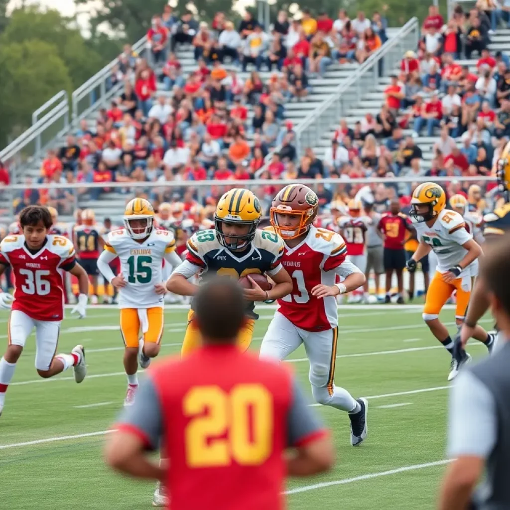 Young athletes participating in the football showcase event at John Carroll University