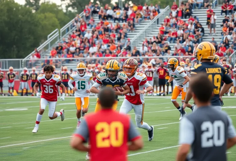 Young athletes participating in the football showcase event at John Carroll University
