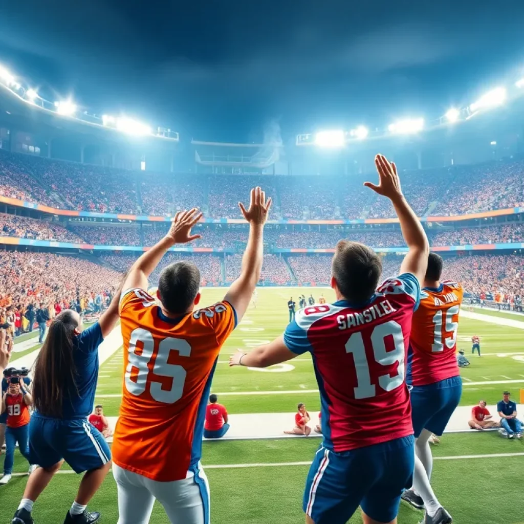 Moment from Butte All-Star Football Game with teams celebrating