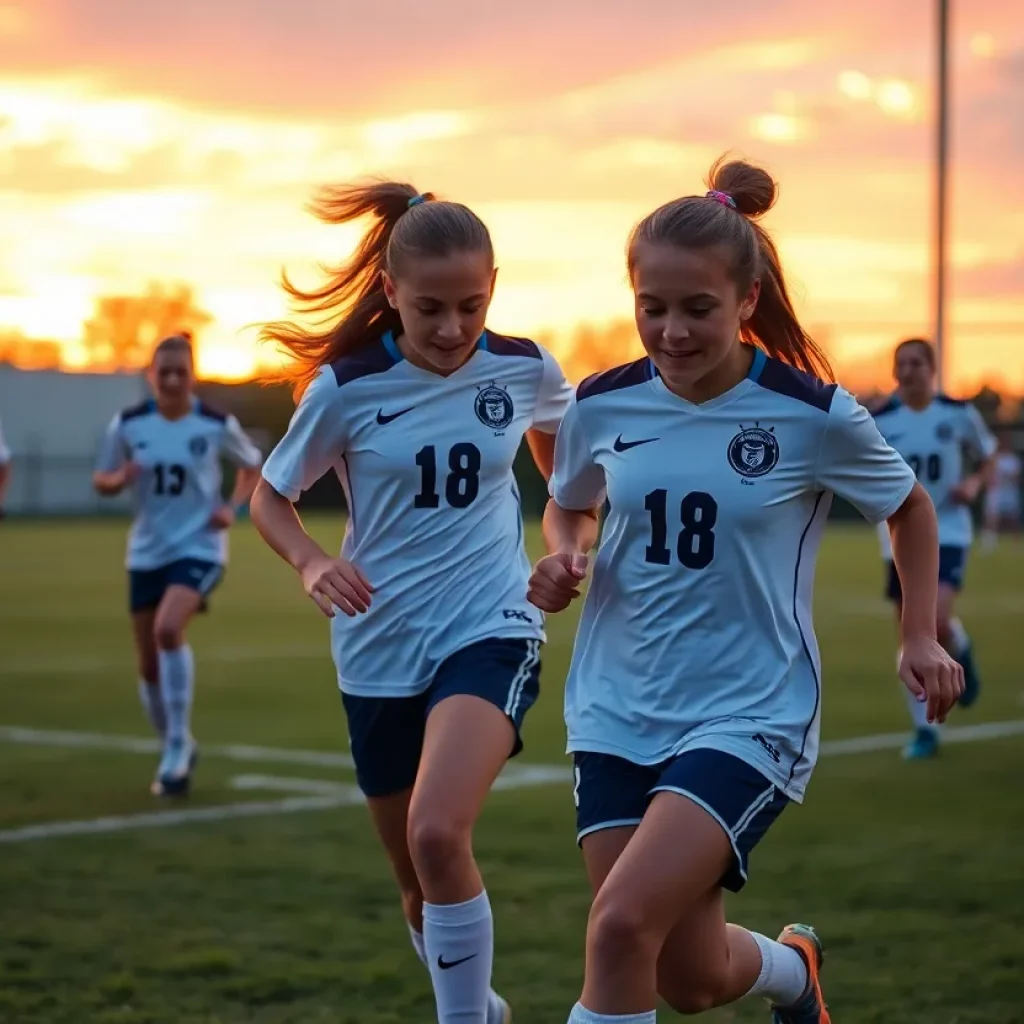 High school soccer player in action during a game
