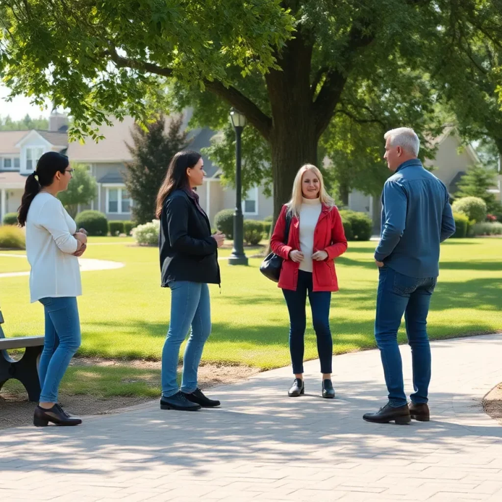 Residents gather in a park discussing community issues