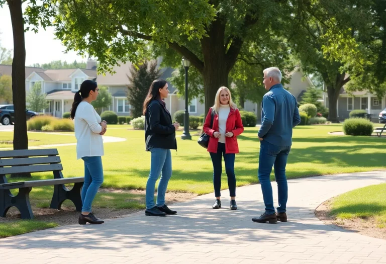 Residents gather in a park discussing community issues