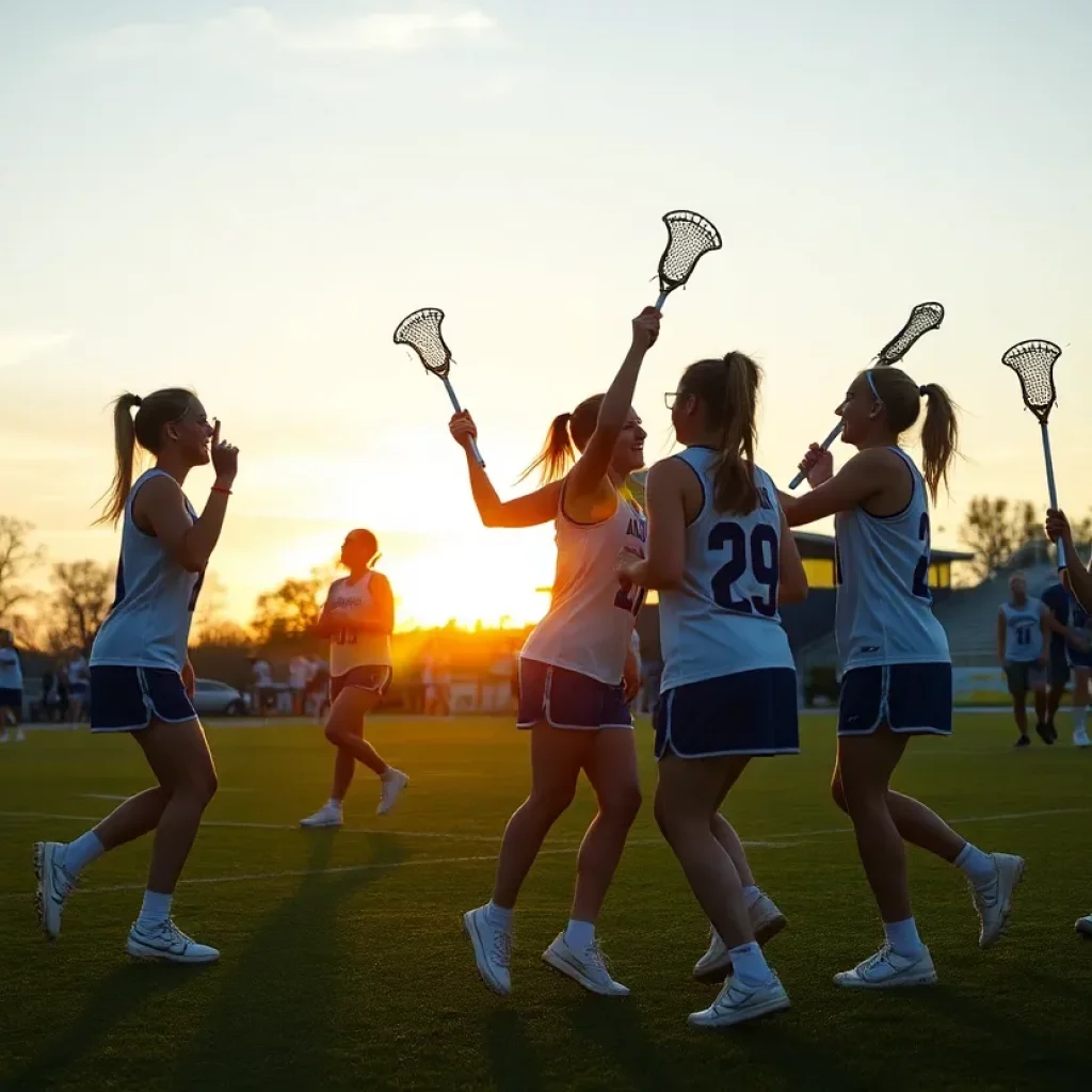High school lacrosse players celebrating a championship victory