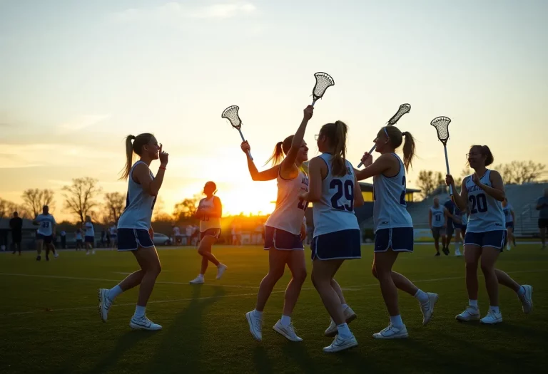 High school lacrosse players celebrating a championship victory