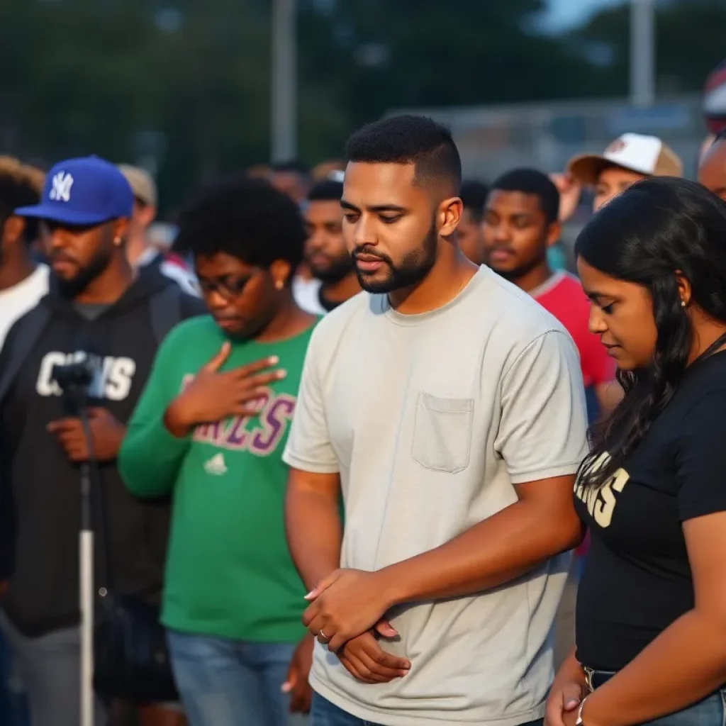 Community members gather for mourning and reflection.