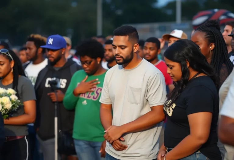 Community members gather for mourning and reflection.