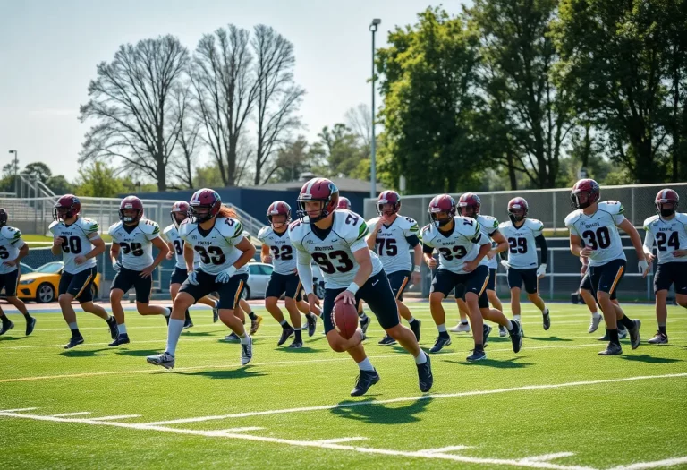Cardinal Newman football players training
