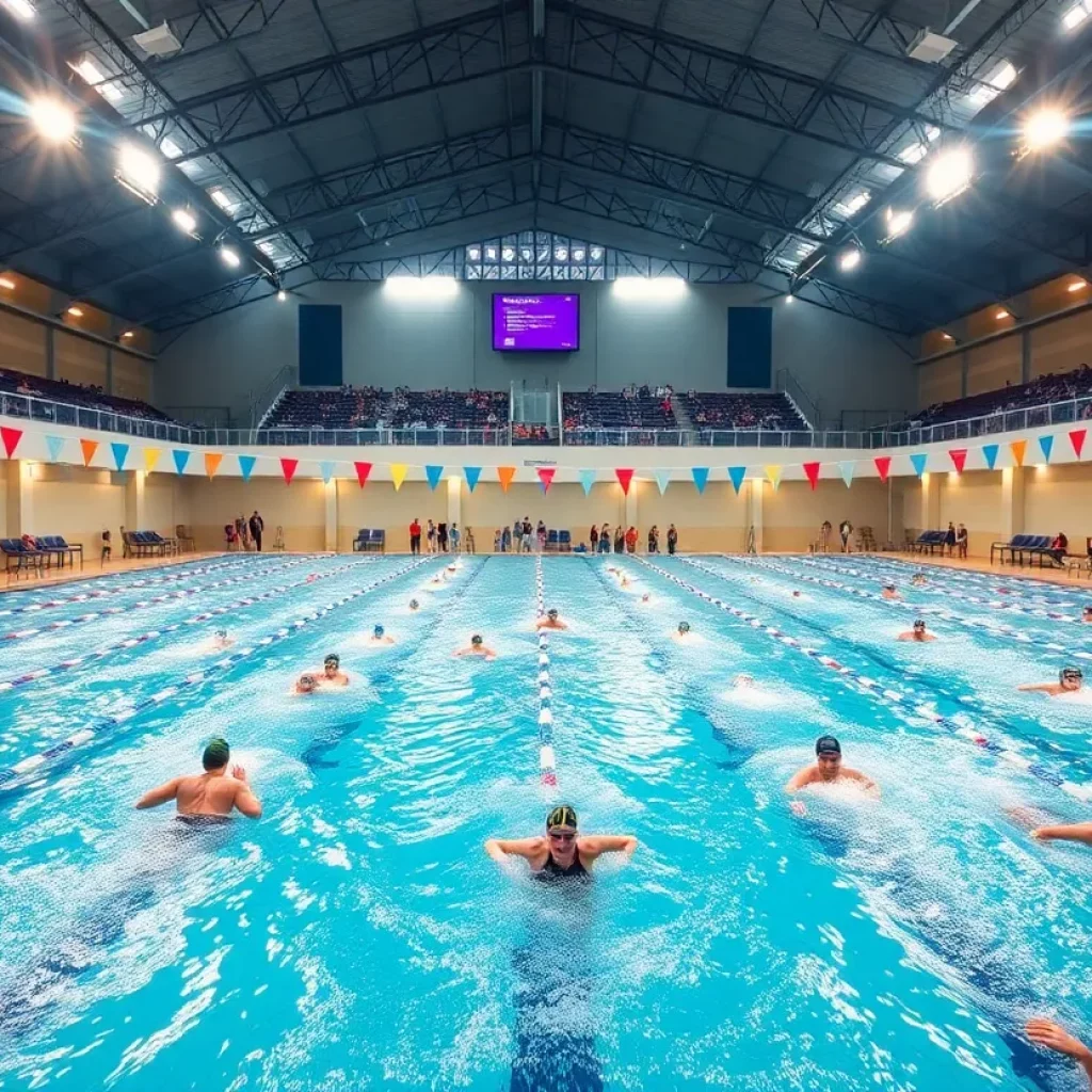 Swimmers competing at Carmel natatorium during the World Aquatics Swimming World Cup