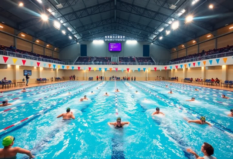 Swimmers competing at Carmel natatorium during the World Aquatics Swimming World Cup