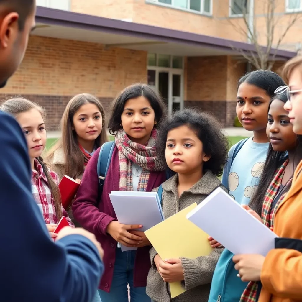 Community members discussing student safety in Caverna