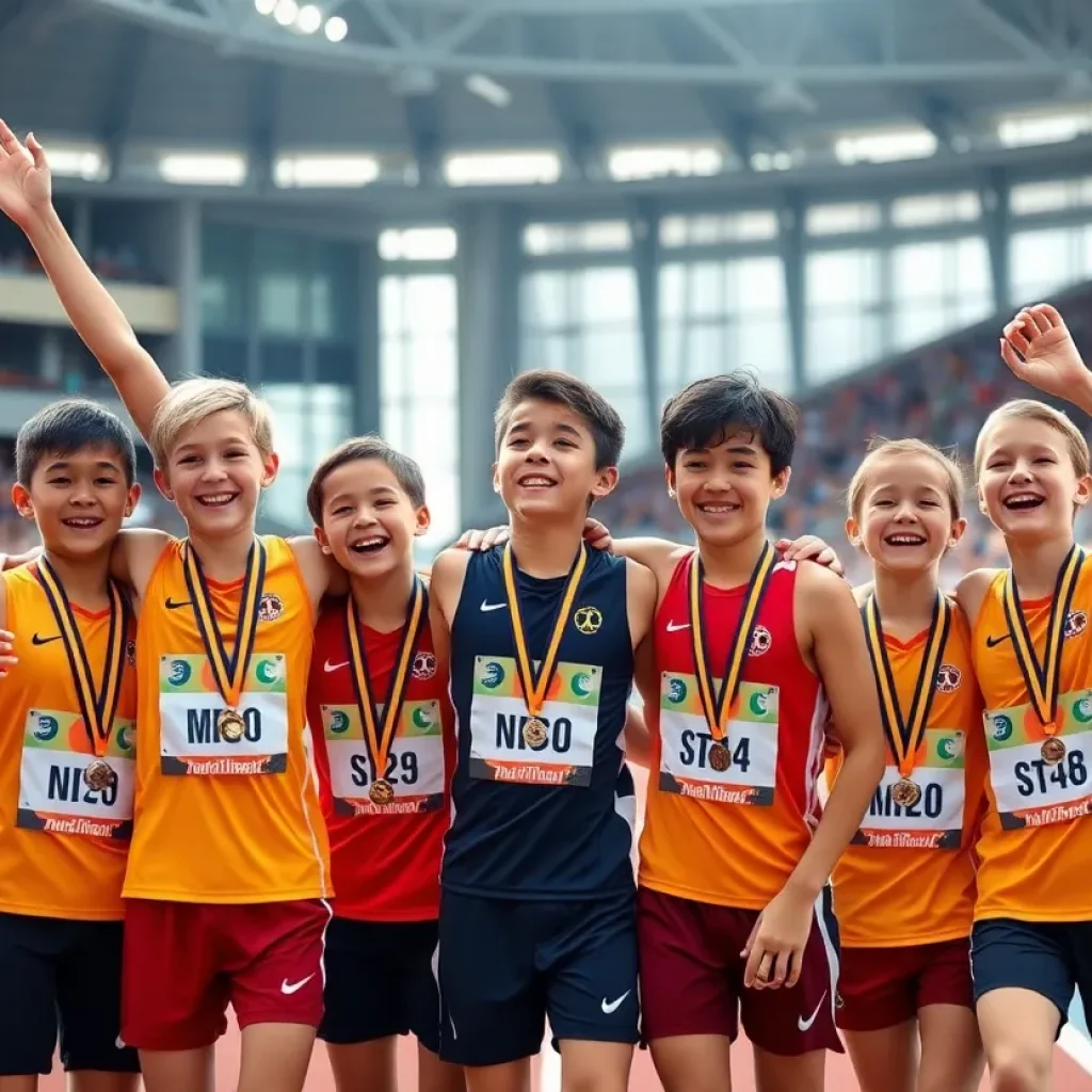 Cedar Falls relay team celebrating their victory