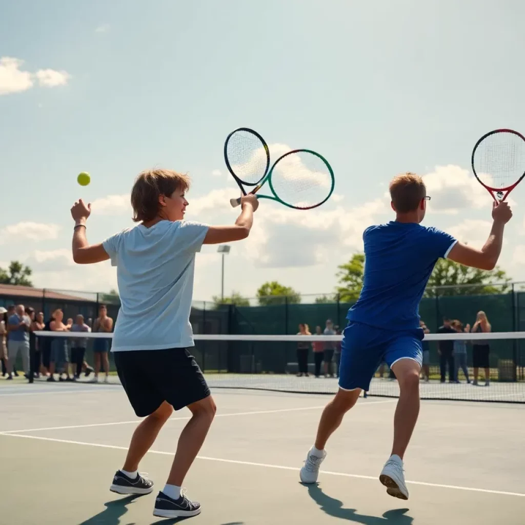 Dynamic players competing in a high school tennis match