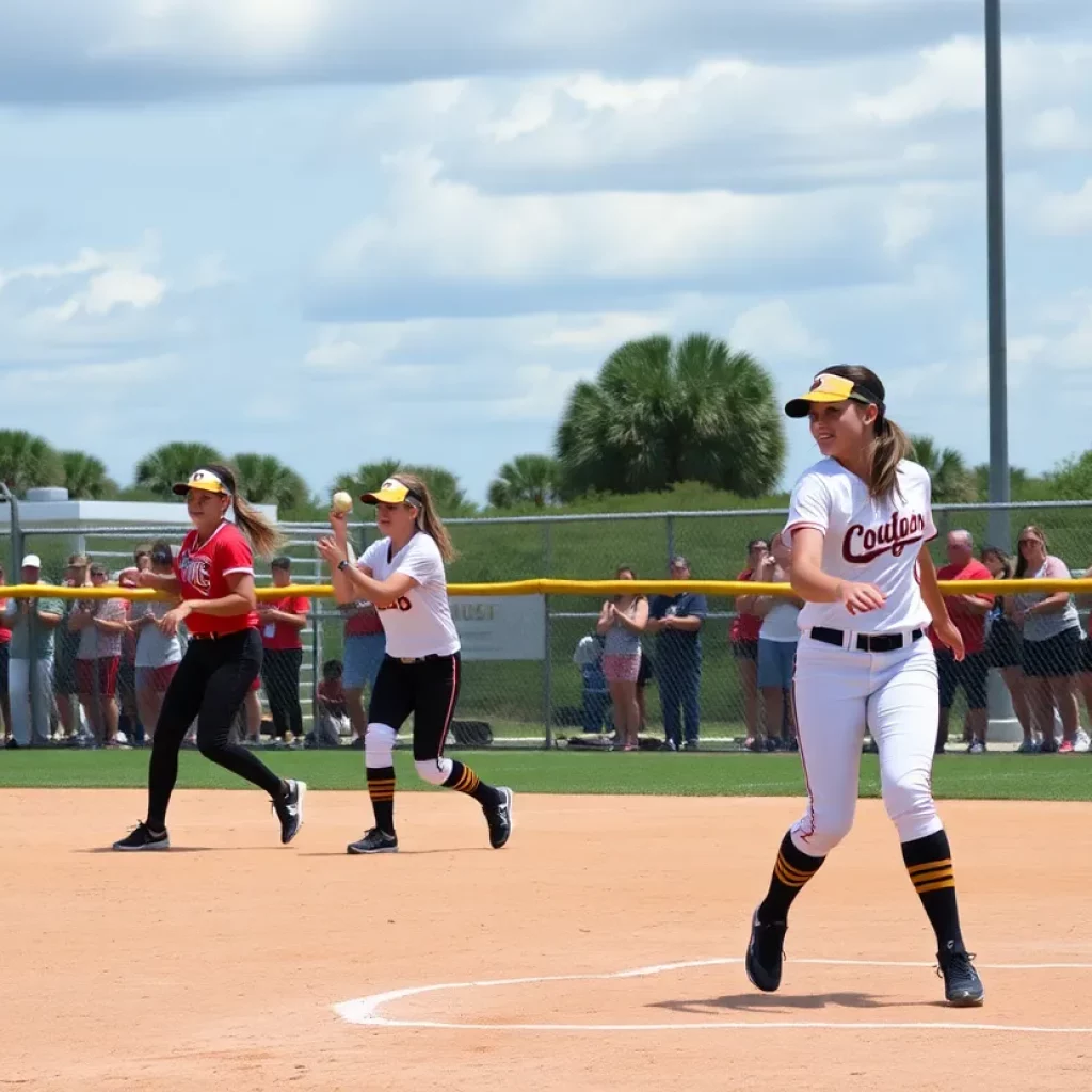 High school softball players competing on the field in Central Florida