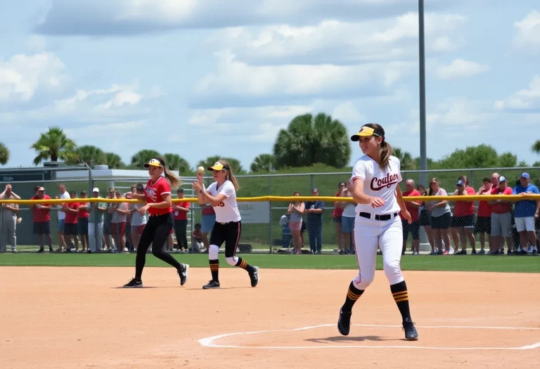 High school softball players competing on the field in Central Florida