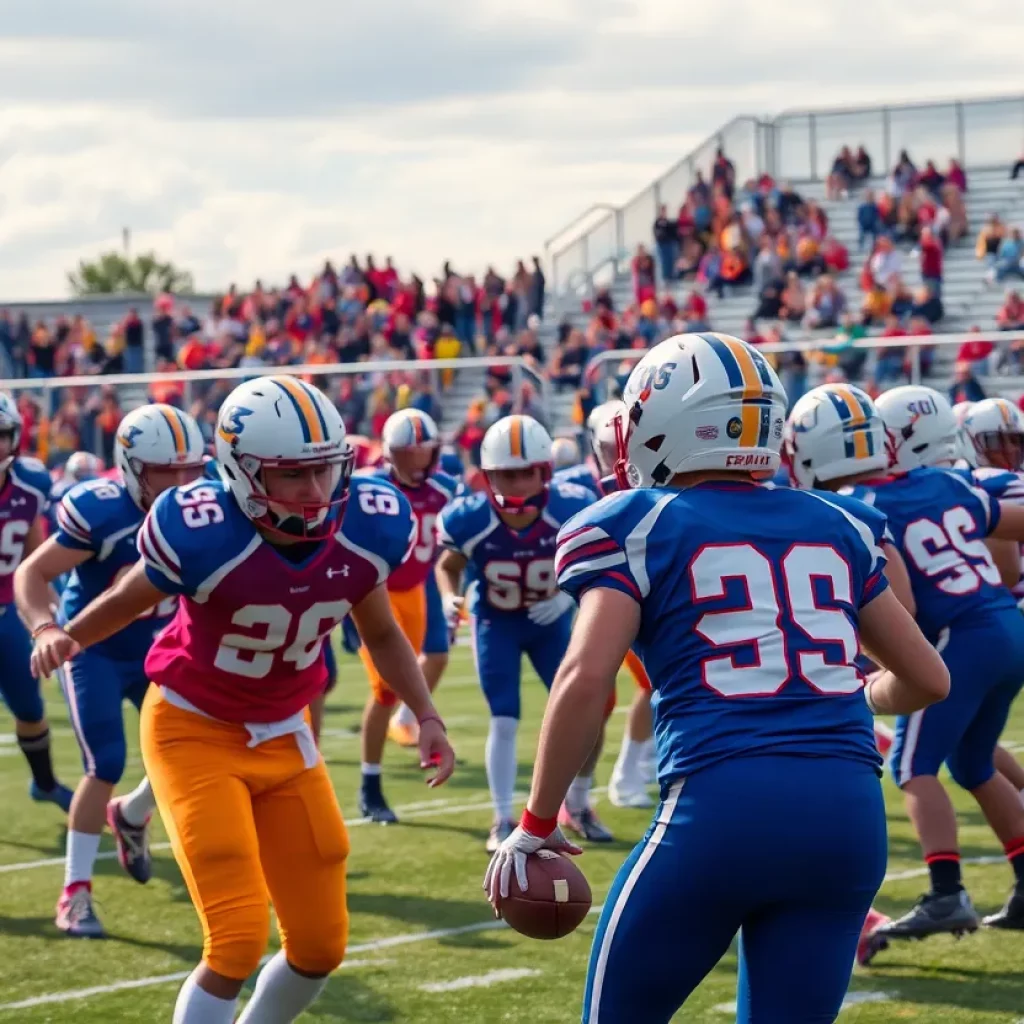 High school football practice in Central Indiana