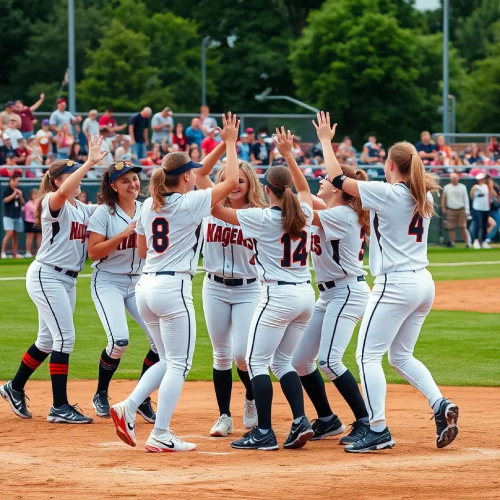 Champlin Park High School softball team celebrating their state championship victory.