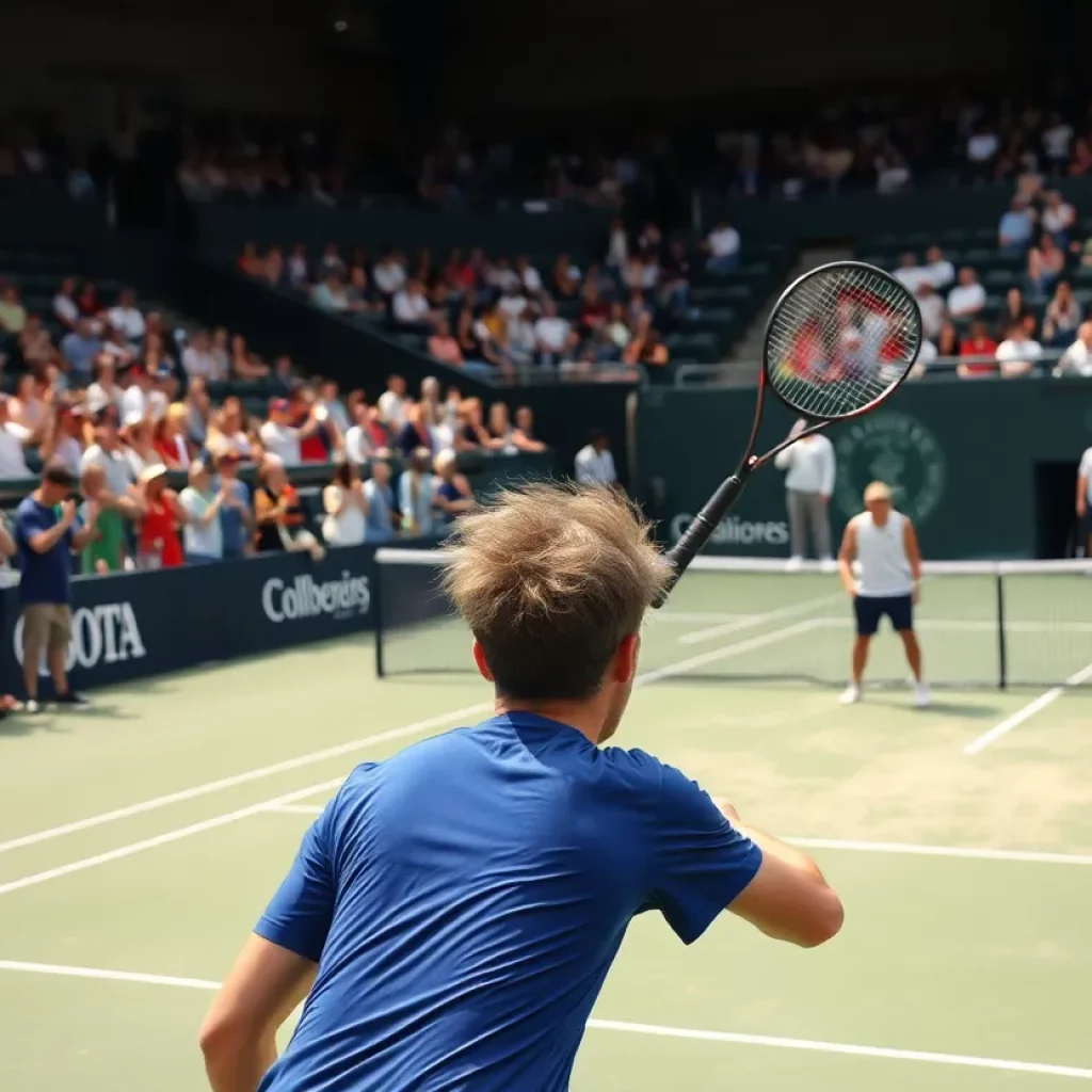 Tennis players competing in a championship match