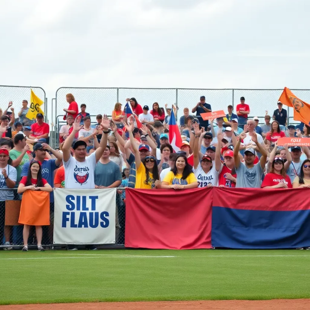 Fans celebrating Cherokee's baseball championship victory at the stadium