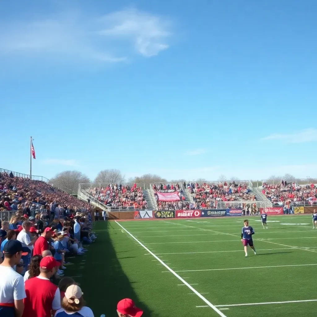 Crowd cheering at a high school lacrosse game