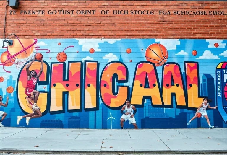Mural celebrating Chicago high school basketball players.