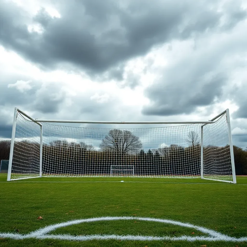 Empty soccer field representing loss and community spirit