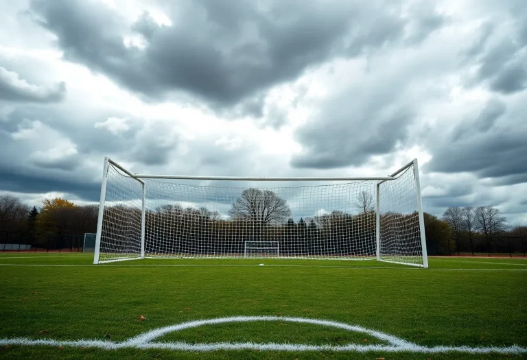 Empty soccer field representing loss and community spirit