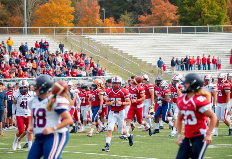 High school football players from the Class of 2026 in Michigan during a game.