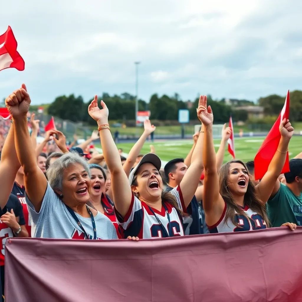 Community members celebrating the return of the head coach at Golden Valley High School
