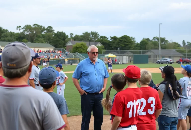 Community members coming together to reflect on a baseball coach's impact.