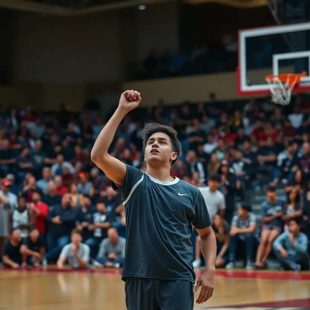 Crowd at a high school basketball game looking concerned