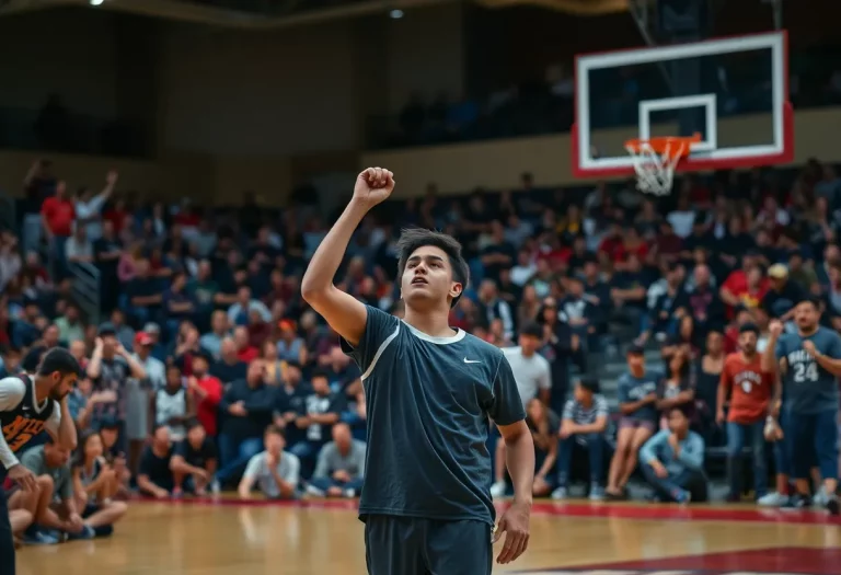 Crowd at a high school basketball game looking concerned