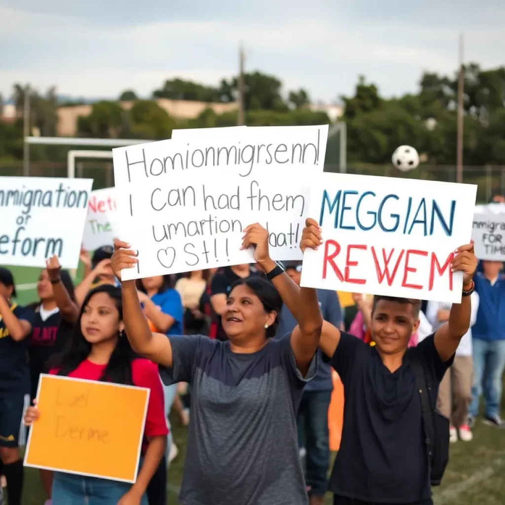 Community gathering supporting a deported teen soccer player