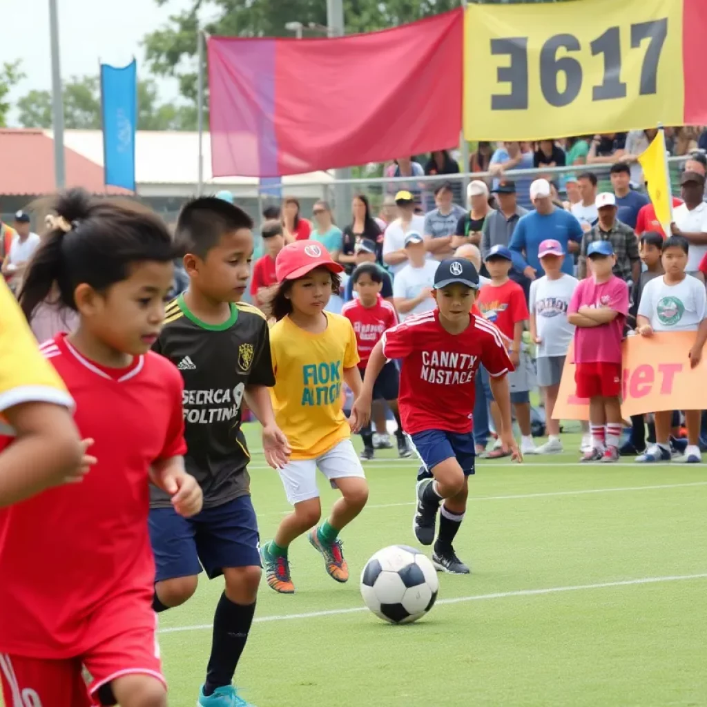 Young athletes engaged in various sports at a community event