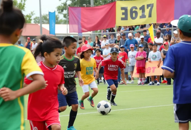 Young athletes engaged in various sports at a community event