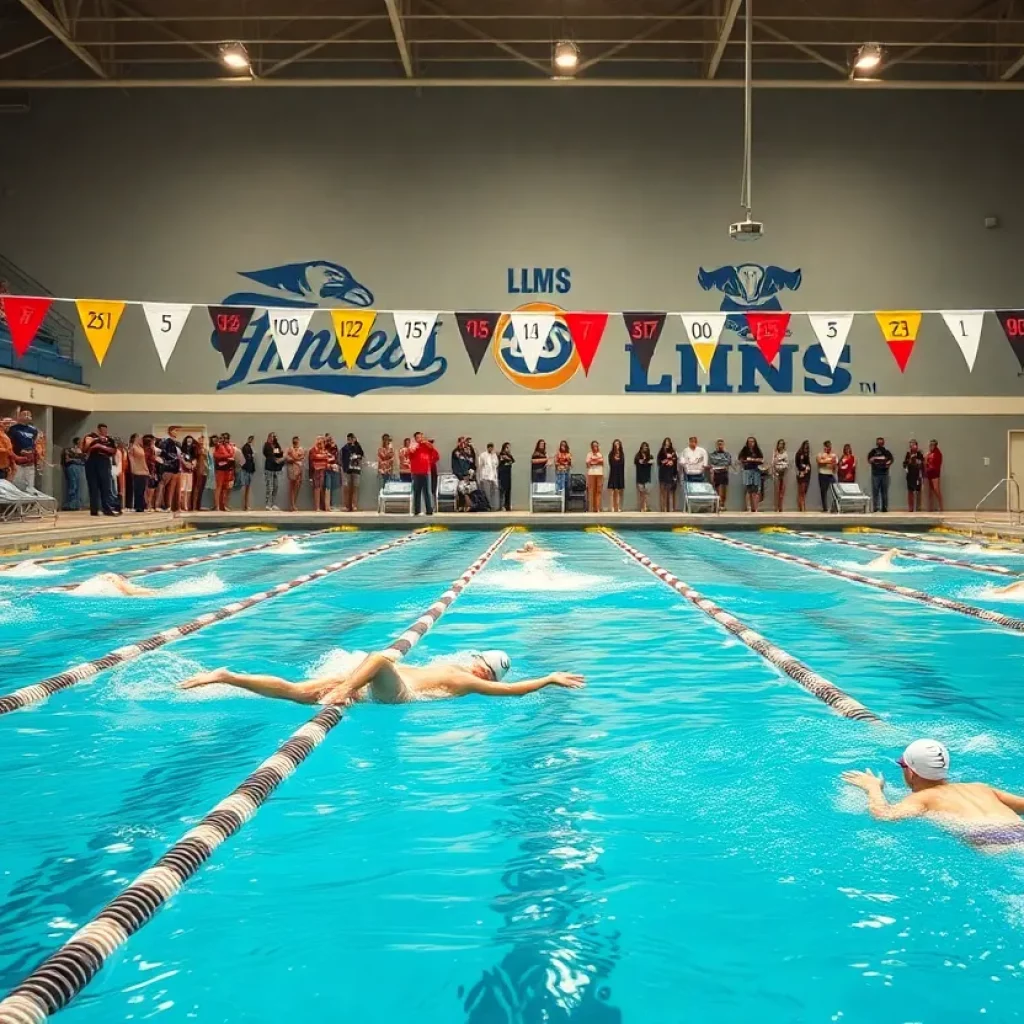 Swimmers diving into the pool during a competition